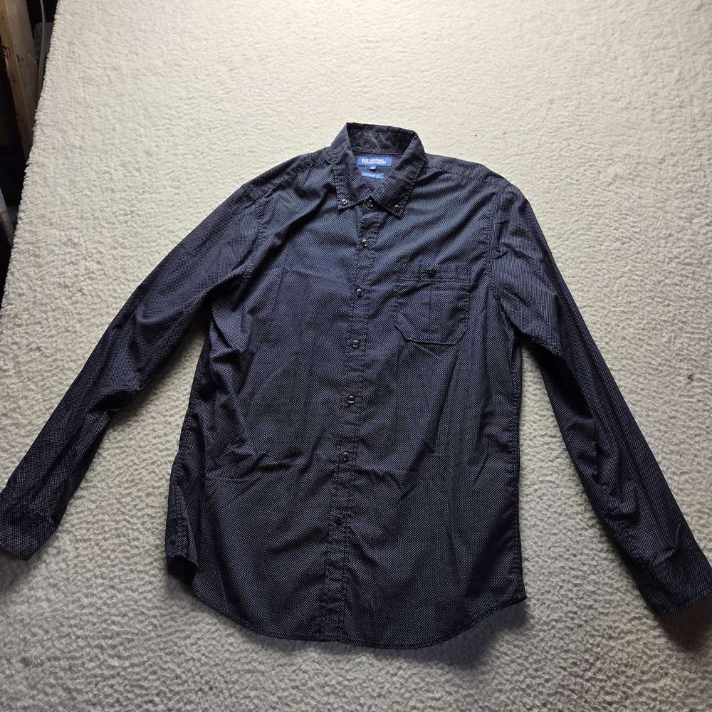 Michael Brandon Dress Shirt Mens M Blue Polka Dot Slim Modern Fit Long Sleeve